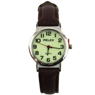 Wholesale Pelex Ladies Glow In The Dark Leather Strap Watch - Brown/Silver 