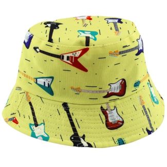 Adults 100% Cotton Reversible Bucket Hat Guitar Design - Yellow