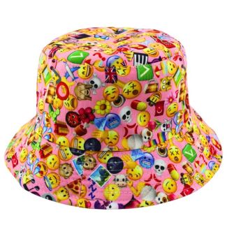 Adults Bucket Hat Multi Emoji Design - Pink