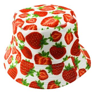 Adults Bucket Hat Strawberry Design - White