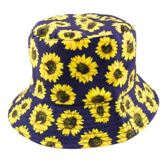 Adults Bucket Hat Sunflower Design - Navy Blue