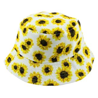 Adults Bucket Hat Sunflower Design - White