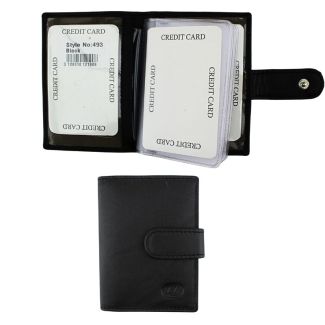 Wholesale Florentino Bifold Genuine Leather RFID Credit Card Holder With Stud Closure - Black