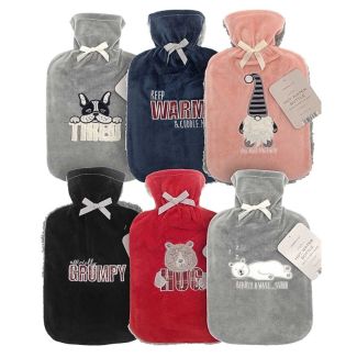 Wholesale Hot Water Bottles With Plush Applique Sherpa Reverse Cover