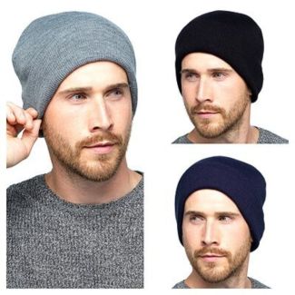 Men's Plain Knit Hat with Turn Up 