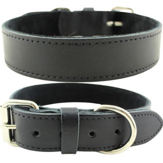 Wide Plain Leather Collar- Black (16-19'')