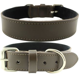 Wide Plain Leather Collar- Brown (16-19'')