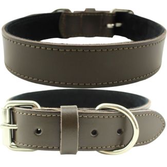 Genuine Leather 1.25" Wide Stitched Leather Collar- Brown (20-23 inch long)