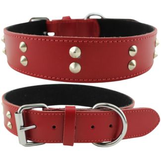 Wholesale Wide Studded Leather Collar-Red (20-23'')
