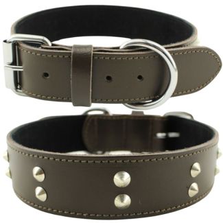 Wholesale Genuine Leather 1.5" Wide Studded Leather Stitched Dog Collar-Red (22-25'' Fitting)
