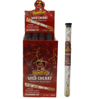 HoneyPuff Wild Cherry King Size Flavoured Pre Rolled Cones 3pcs + Wood Tip - 24 pack