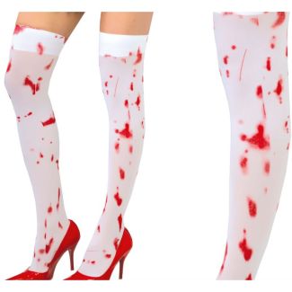 Women's White Tights with Blood Stain Design