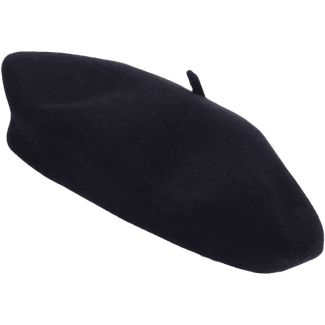Wool Beret Hat with Royal Stallion Design - Black