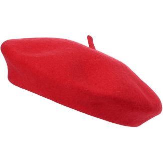Wool Beret Hat with Royal Stallion Design - Red