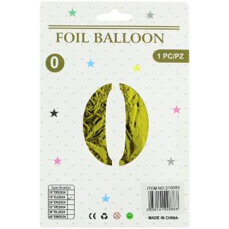 16" Number "0" Air filled Foil Balloon - Gold