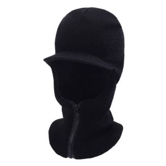 Zip Peak Knitted 1 Hole Balaclava - Black 